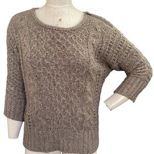 Loft Cable-Knit Shoulder Zip Sweater Sz M Brown #68R
